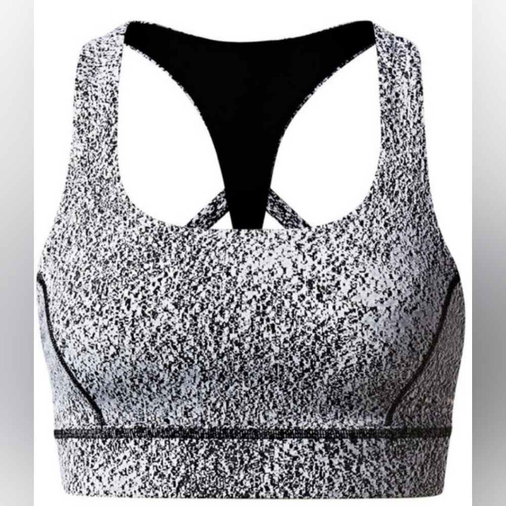 Lululemon Circuit Breaker power luxtreme spray jackard white black bra size 4 - Picture 4 of 7